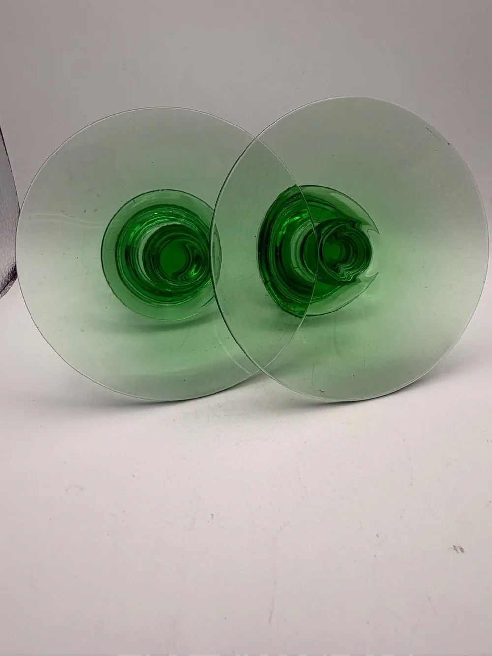 Green Uranium Glass Candle Holders - Set of 2